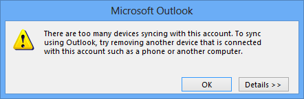 连接到 Outlook.com 时设备太多